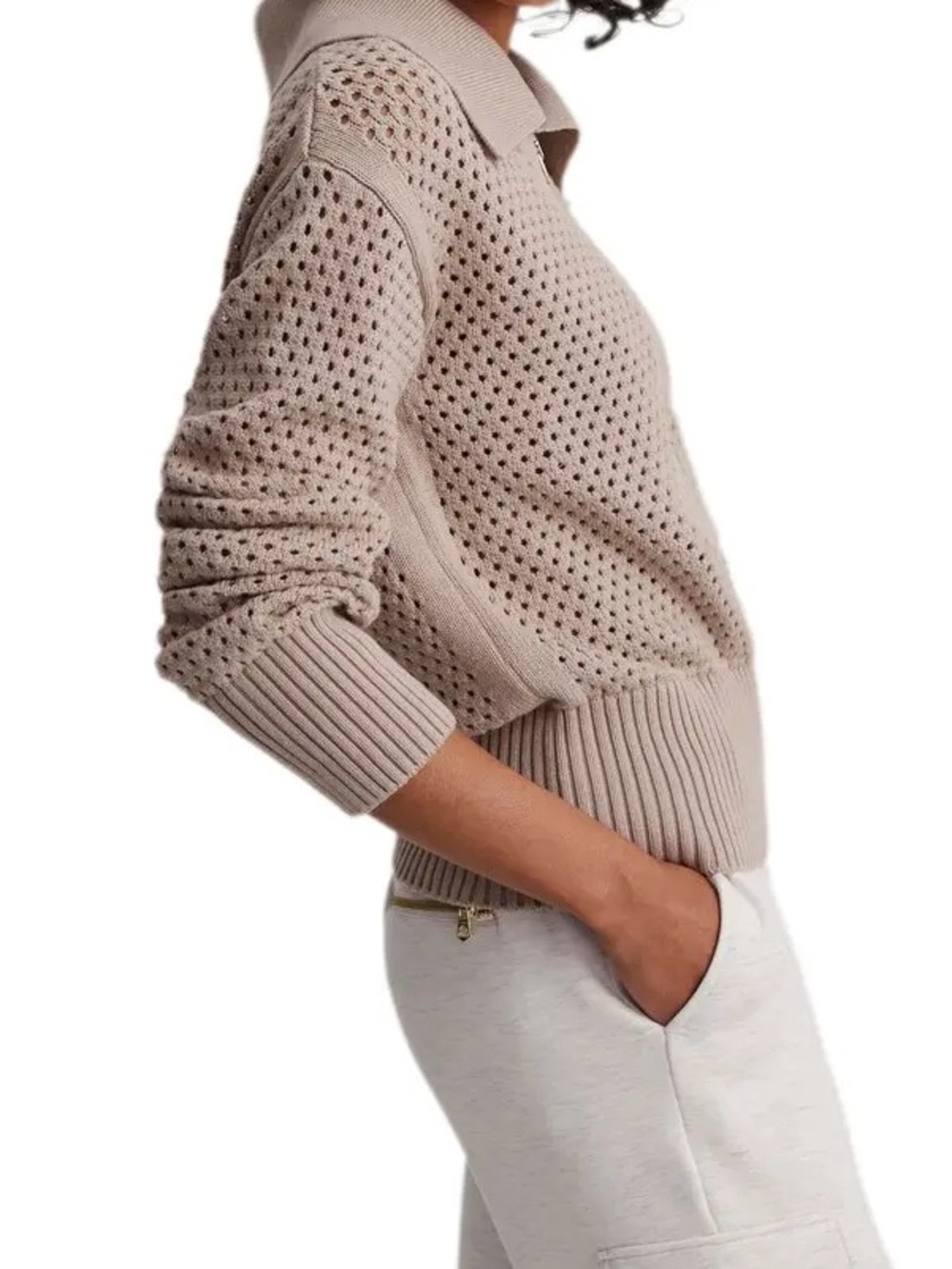 Varley Lily Open Stitch Polo Sweater - Picture 2 of 6